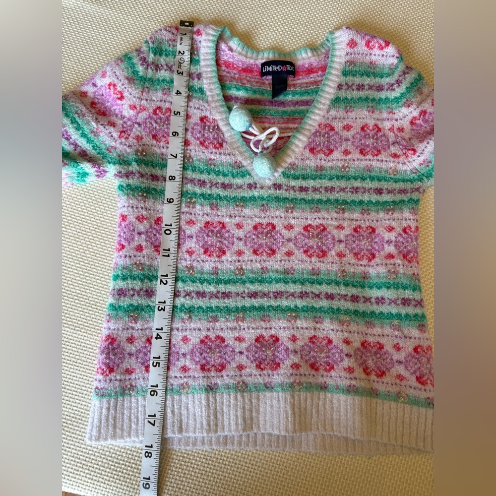 Limited Too Girls XS V Neck Sweater Beads Sparkles White Green Pink - Picture 5 of 7